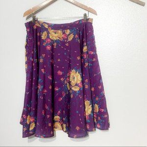 Modcloth Skirt Size XL Purple Floral Lined Pockets